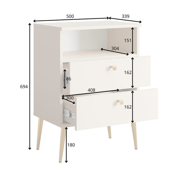 Noptiera Elyria cu design elegant bej, manere metalice 50 cm - LunaHome.ro