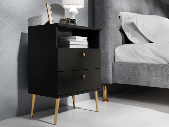 Noptiera Elyria cu design elegant negru, manere metalice 50 cm - LunaHome.ro