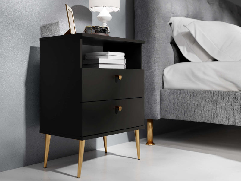 Noptiera Elyria cu design elegant negru, manere metalice 50 cm - LunaHome.ro