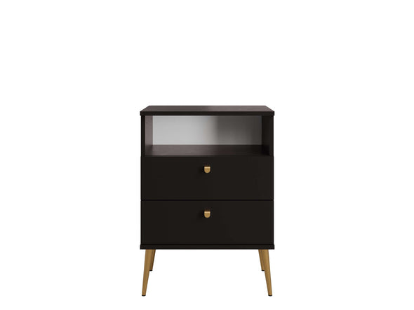 Noptiera Elyria cu design elegant negru, manere metalice 50 cm - LunaHome.ro