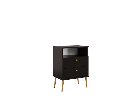 Noptiera Elyria cu design elegant negru, manere metalice 50 cm - LunaHome.ro