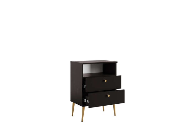 Noptiera Elyria cu design elegant negru, manere metalice 50 cm - LunaHome.ro