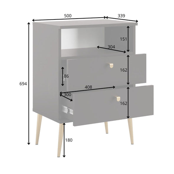 Noptiera Elyria cu design elegant negru, manere metalice 50 cm - LunaHome.ro