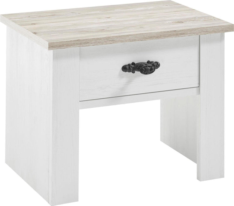 Noptiera Florenz alba cu aspect de lemn, 1 sertar, 58 cm latime - LunaHome.ro