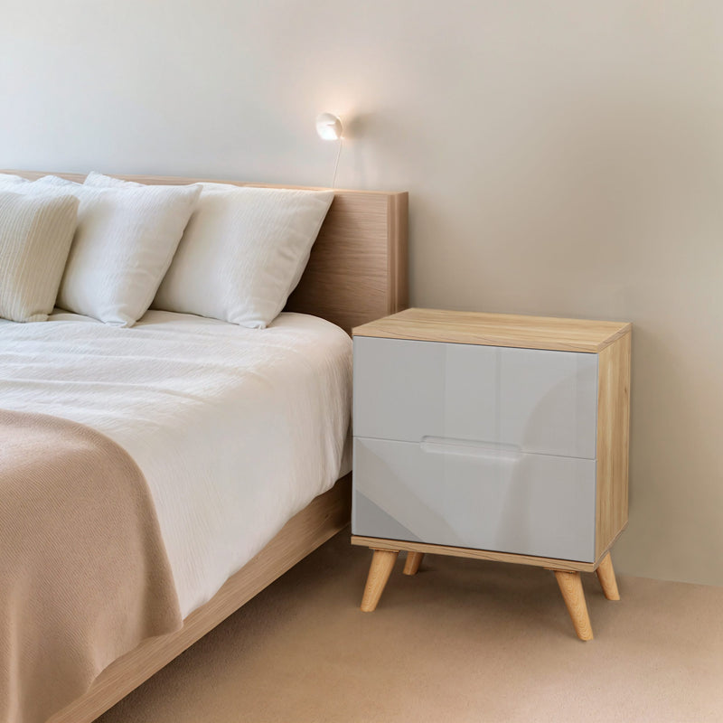 Noptiera Lund cu fronturi gri lucios design scandi 48 cm