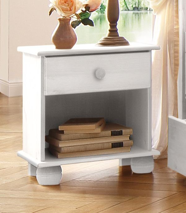 Noptiera Melody din lemn masiv de pin alb 44 cm lățime - LunaHome.ro