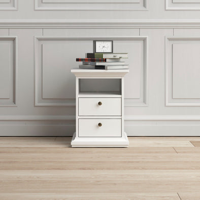 Noptiera Paris albă in stil romantic cu 2 sertare 44 cm lățime - LunaHome.ro