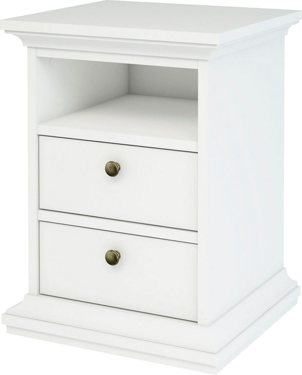 Noptiera Paris albă in stil romantic cu 2 sertare 44 cm lățime - LunaHome.ro