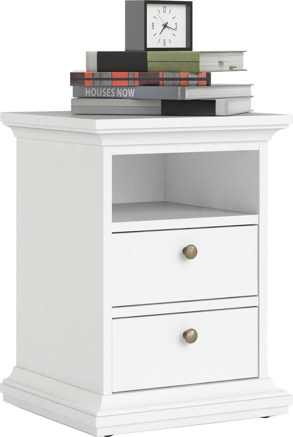 Noptiera Paris albă in stil romantic cu 2 sertare 44 cm lățime - LunaHome.ro