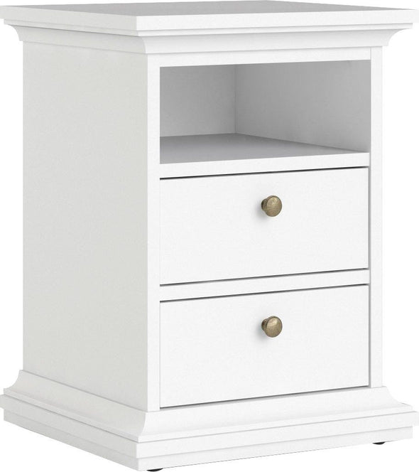 Noptiera Paris albă in stil romantic cu 2 sertare 44 cm lățime - LunaHome.ro