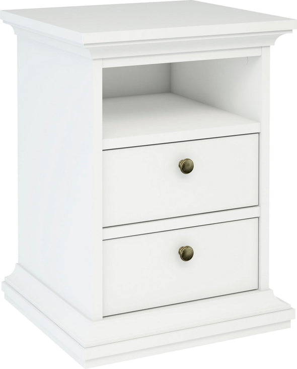 Noptiera Paris albă in stil romantic cu 2 sertare 44 cm lățime - LunaHome.ro
