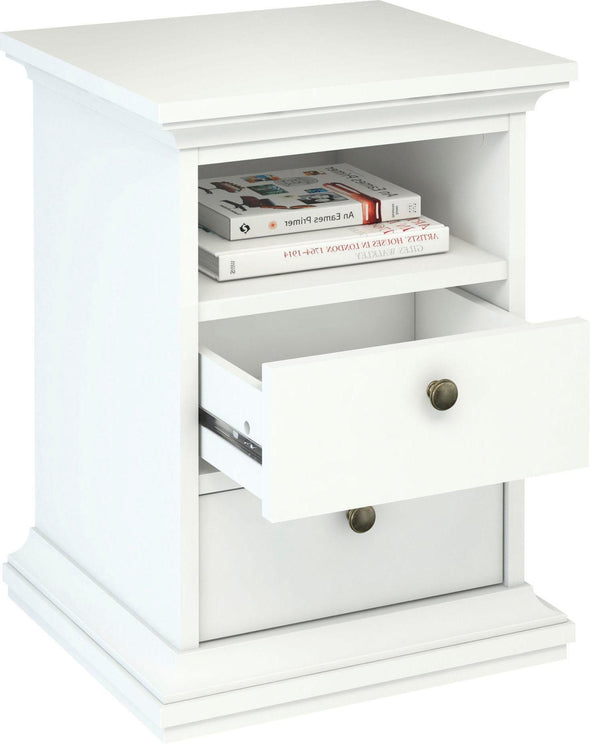 Noptiera Paris albă in stil romantic cu 2 sertare 44 cm lățime - LunaHome.ro