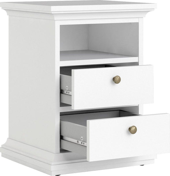 Noptiera Paris albă in stil romantic cu 2 sertare 44 cm lățime - LunaHome.ro