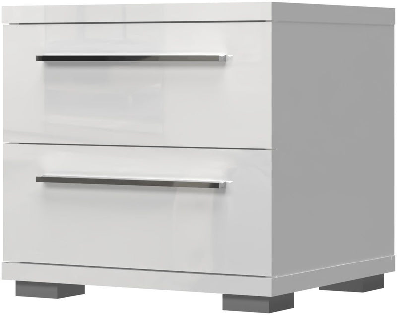 Noptieră Piano alb lucios cu 2 sertare, 45 cm lățime - LunaHome.ro