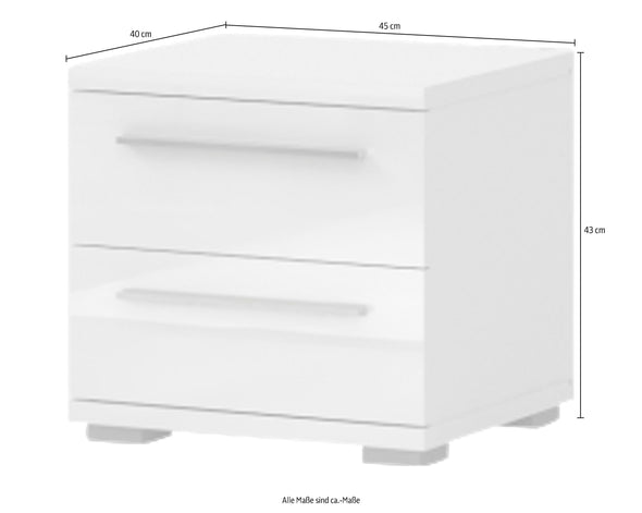 Noptieră Piano bej lucios cu 2 sertare, 45 cm lățime - LunaHome.ro