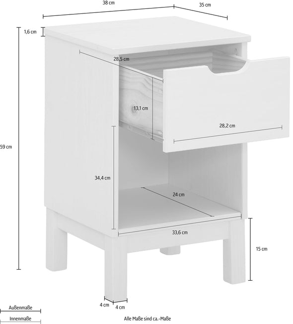 Noptiera Post din lemn de pin natur, 38 cm latime - LunaHome.ro