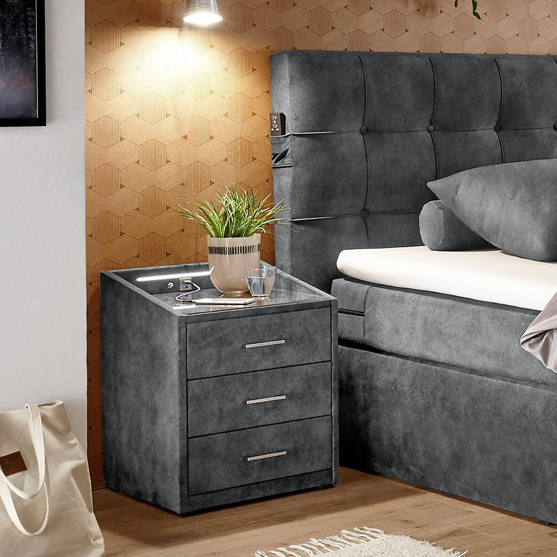Noptiera Richmond antracit cu iluminare si port USB - LunaHome.ro
