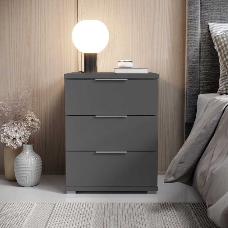 Noptiera Smilla cu 3 sertare gri grafit 46 cm lățime - LunaHome.ro