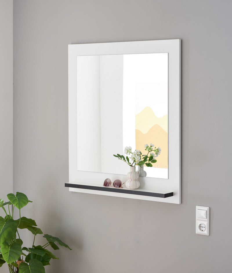 Oglinda de hol Cantara cu rama alba si raft 90x80 cm