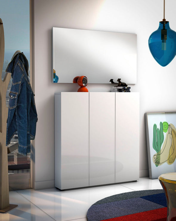 Pantofar Tozzi alb lucios cu 3 usi, 110 cm latime - LunaHome.ro
