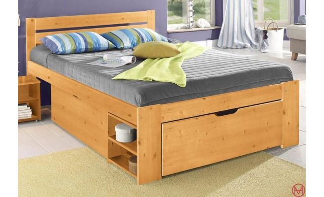 Pat Hannes cu sertare din lemn masiv de pin natur 140x200 cm - LunaHome.ro