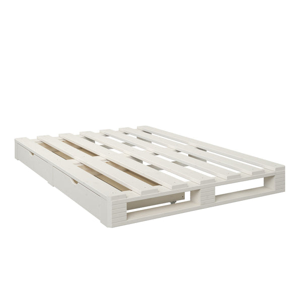 Pat Alasco cu sertare din lemn de pin alb cu aspect industrial 140x200 cm - LunaHome.ro