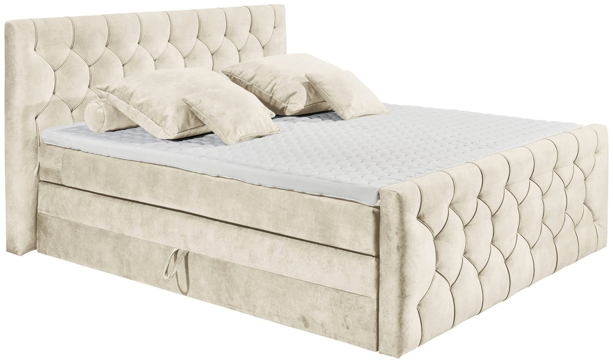 Pat BoxSpring Cashfield crem complet cu depozitare 180x200 cm