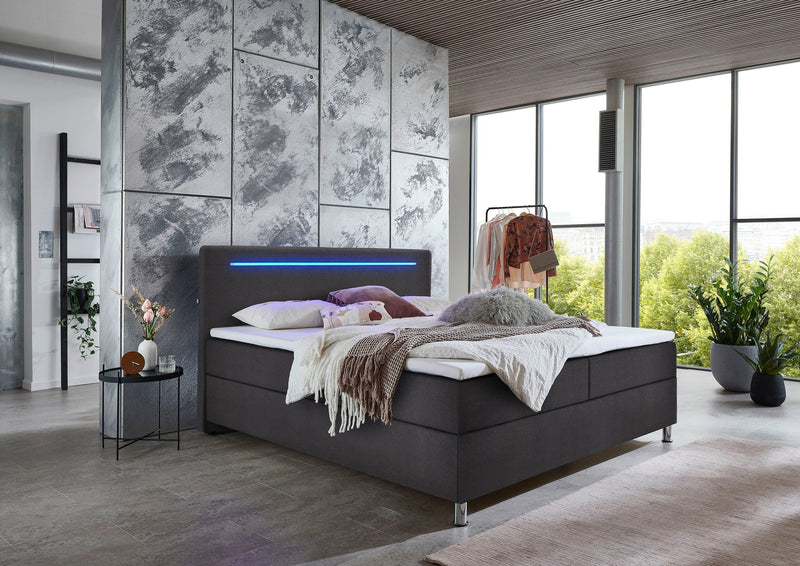 Pat Boxspring Candela cu iluminare si depozitare 180x200 cm - LunaHome.ro