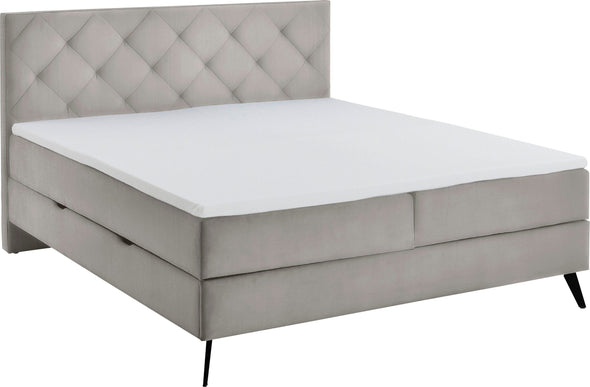 Pat Boxspring Leo2 bej cu saltele, topper, depozitare 180x200 cm