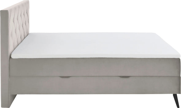 Pat Boxspring Leo2 bej cu saltele, topper, depozitare 180x200 cm