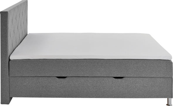 Pat Boxspring Leo gri cu saltele, topper, depozitare 180x200 cm