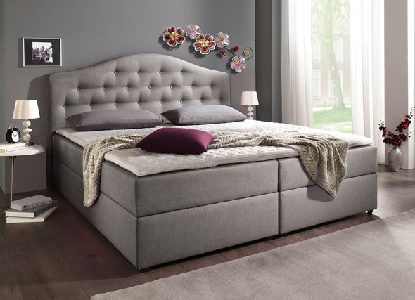 Pat Boxspring gri cu topper si somiere rabatabile 180x200 cm
