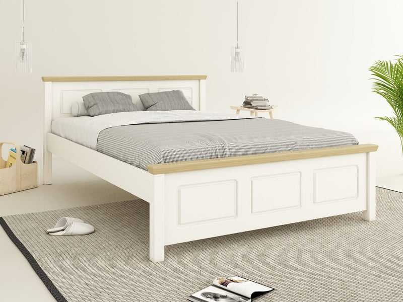 Pat Erik din lemn masiv de pin cu frezari decorative 140x200 cm - LunaHome.ro