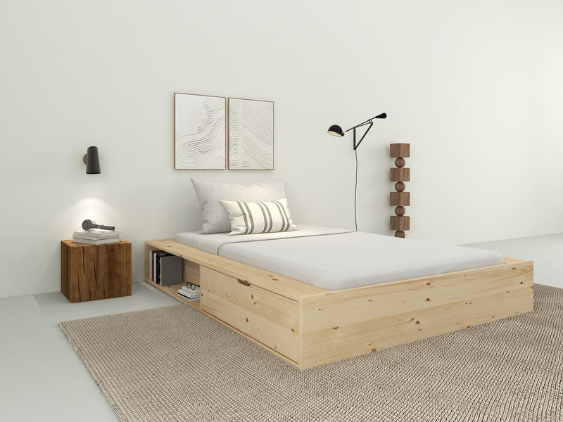 Pat Erno cu design modern din lemn de pin cu depozitare 120x200 cm - LunaHome.ro
