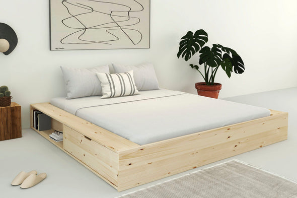 Pat Erno cu design modern din lemn de pin cu depozitare 180x200 cm