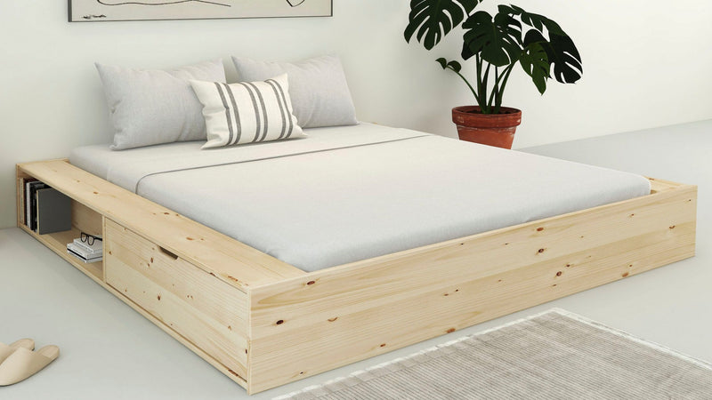 Pat Erno cu design modern din lemn de pin cu depozitare 180x200 cm - LunaHome.ro