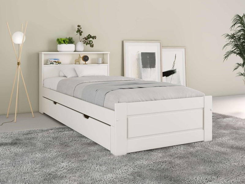 Pat Flavion din lemn de pin alb si Mdf, 90x200 cm - LunaHome.ro
