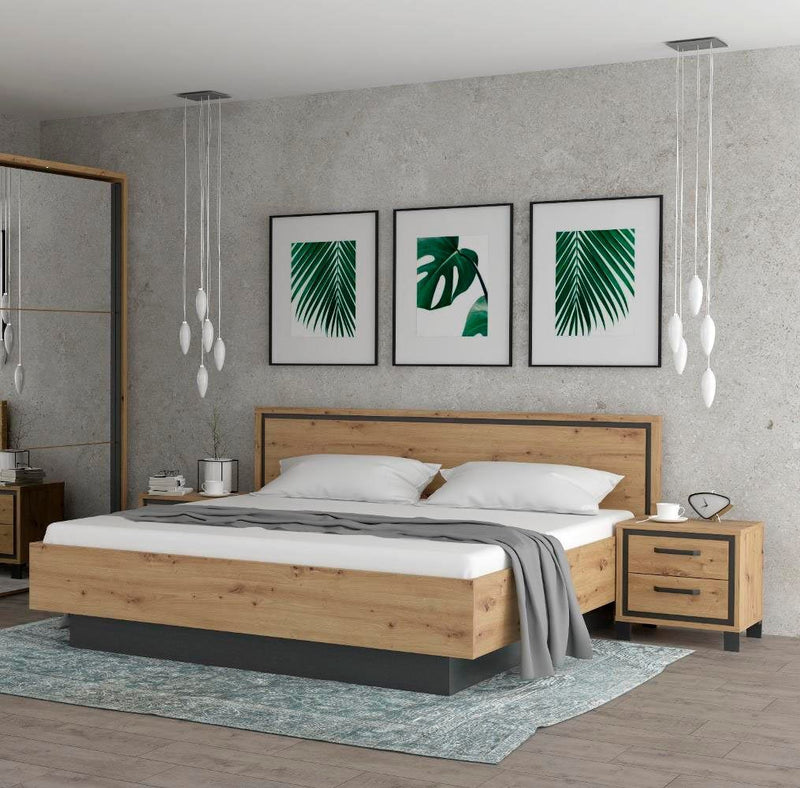 Pat Trondheim Forte cu cadru de bază culoare gri cu stejar 160x200 cm - LunaHome.ro
