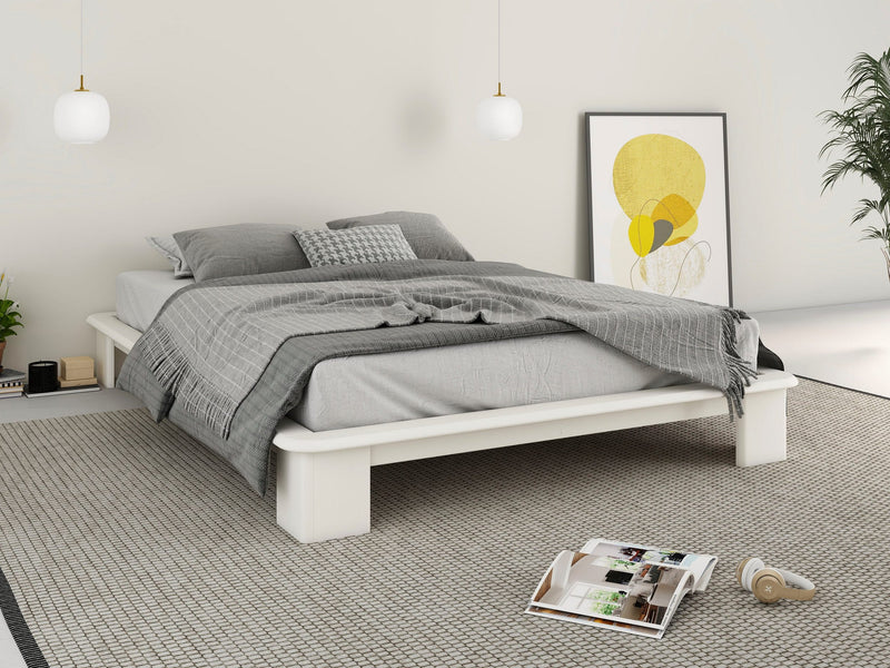 Pat Futon din lemn de pin alb cu somiera inclusa 140x200cm - LunaHome.ro
