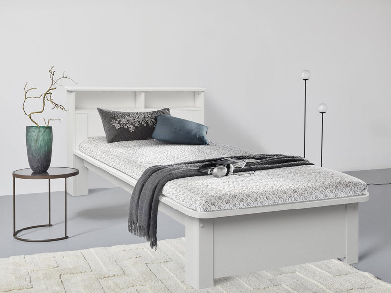 Pat Kero din lemn de pin alb cu tăblie practică 90x200 cm - LunaHome.ro
