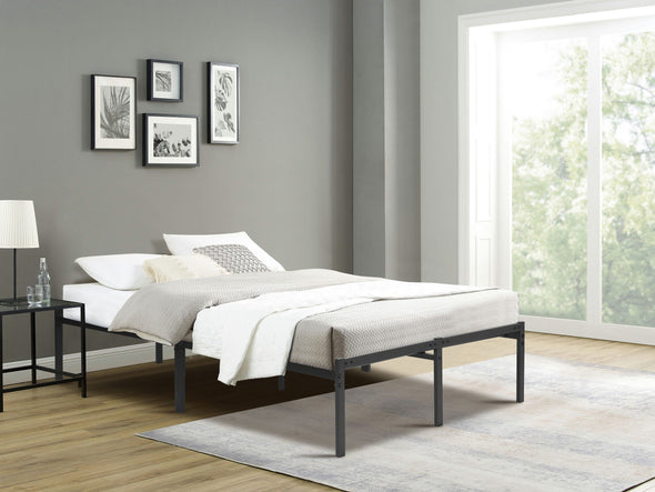 Pat List cu somiera inclusa din metal negru 140x200 cm - LunaHome.ro