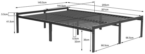Pat List cu somiera inclusa din metal negru 140x200 cm - LunaHome.ro
