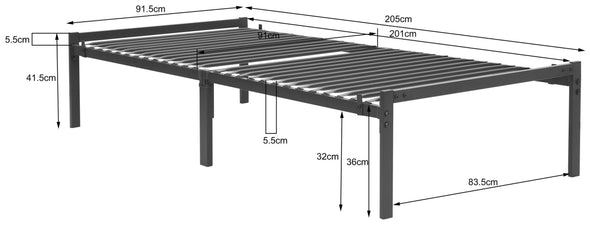 Pat List cu somiera inclusa din metal negru 90x200 cm - LunaHome.ro