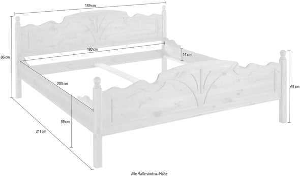 Pat Melody din pin masiv natur cu frezari decorative, 180x200 cm - LunaHome.ro