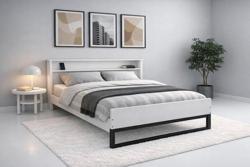 Pat Pannor cu design industrial in doua culori cu raft 140x200 cm