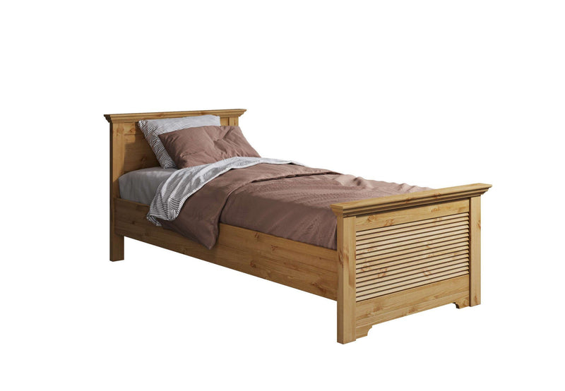 Pat Rauna din lemn de pin natur cu frezări decorative 90x200cm - LunaHome.ro