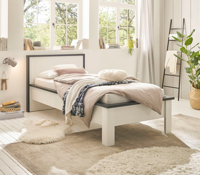 Pat Sherwood alb cu aspect de lemn, pentru o persoana 90x200 cm - LunaHome.ro
