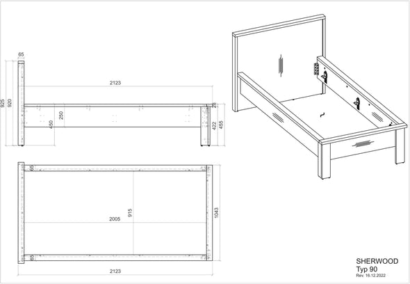 Pat Sherwood alb cu aspect de lemn, pentru o persoana 90x200 cm