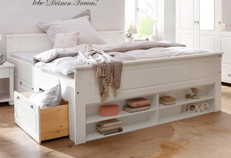 Pat Ticino din lemn masiv de pin alb cu sertare, 140x200 cm - LunaHome.ro