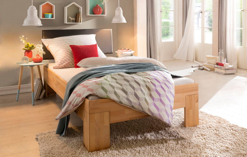 Pat Toronto din lemn de fag cu tablie tapitata, 90x200cm - LunaHome.ro
